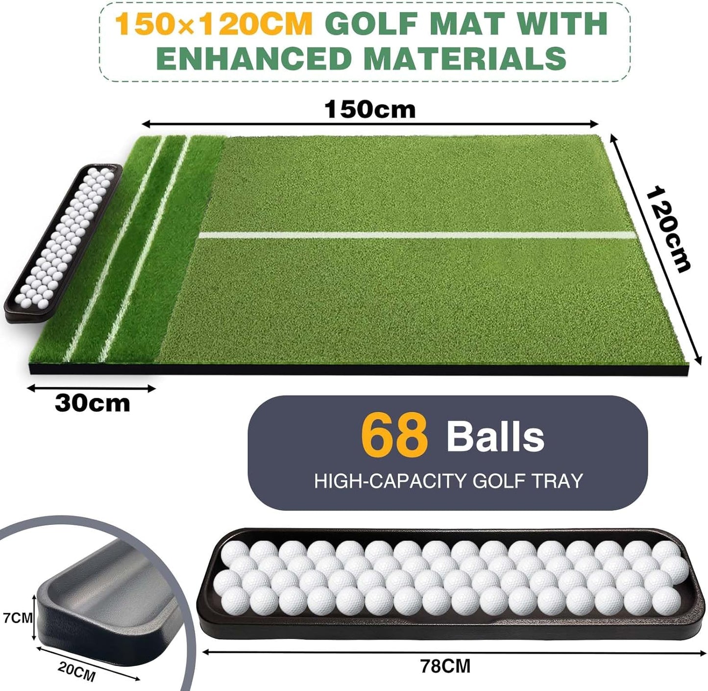 Upgraded 5x4ft Golf Hitting Mats,with Ball Tray, Thick Turf, 3 Tees for Driving Range, Indoor & Outdoor Practice Hitting, Swing & Chipping, Premium Dual-Turf Golf Mats Ideal Gifts for Men Dad.