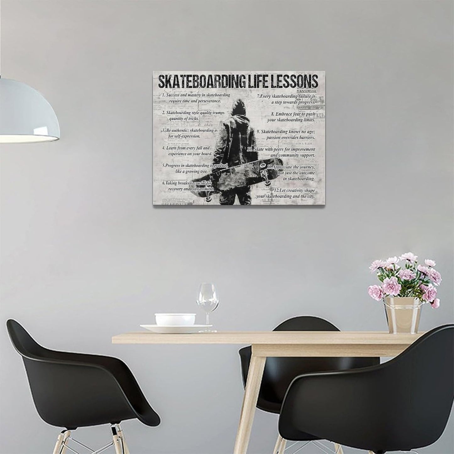 Skateboarding Sports Wall Art Skateboarding Life Lessons Wall Decor Skateboard Sign Retro Poster Boy Men Motivational Decorations Canvas Print Painting Artwork for Bedroom Living Room Gym 16"x12"