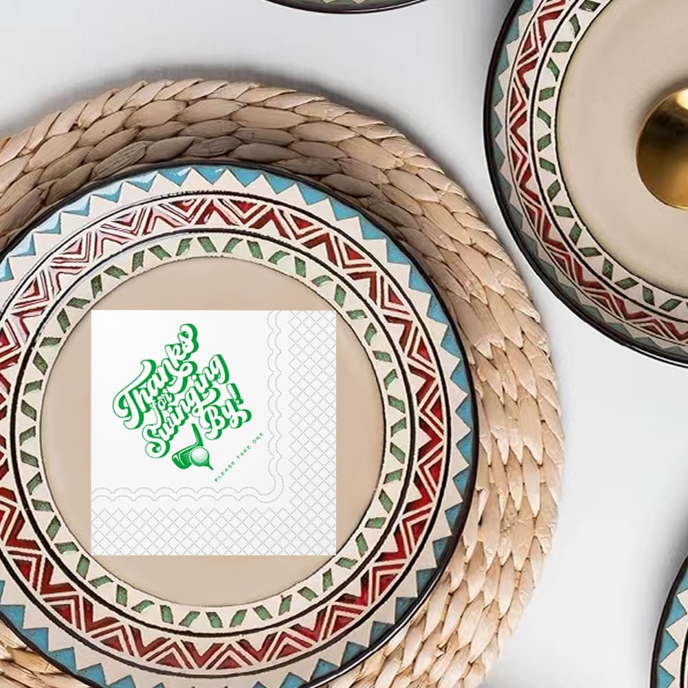 SharkBliss Golf Cocktail Napkins, Thanks For Swinging By Please Take One Disposable Paper Cocktail Beverage Napkins for Golf Theme Party Table Decor 2-Ply, 5x5" (50, Please Take One)