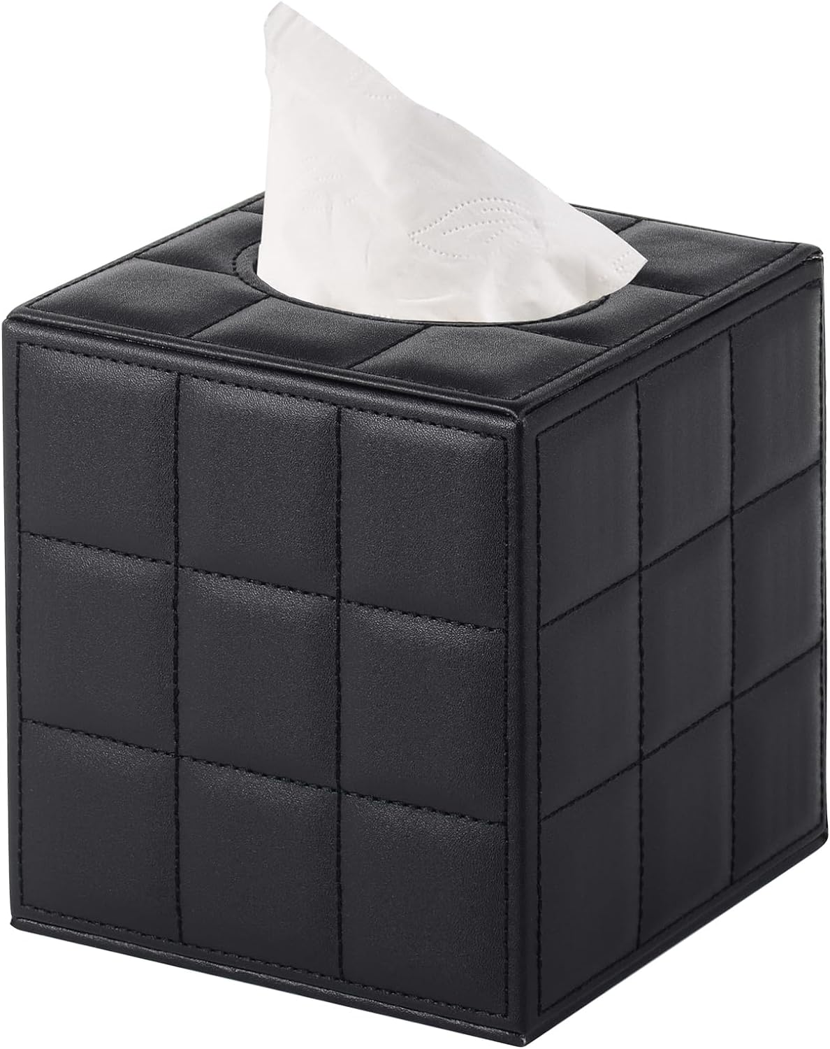 Tissue Box Cover Square Tissue Box Holder PU Leather Facial Organizer with Magnetic Bottom,Decorative Napkin Caddy for Vanity Dresser Night Stand Table Countertop Home Office Car,Black