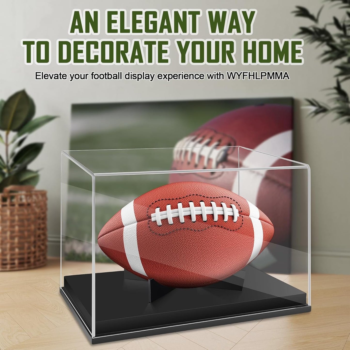 Full Size Football Display Box, Souvenir Display Box for Football or Commemorative Sports Gloves, Acrylic Transparent Box with Wooden Support and Solid Wood Base
