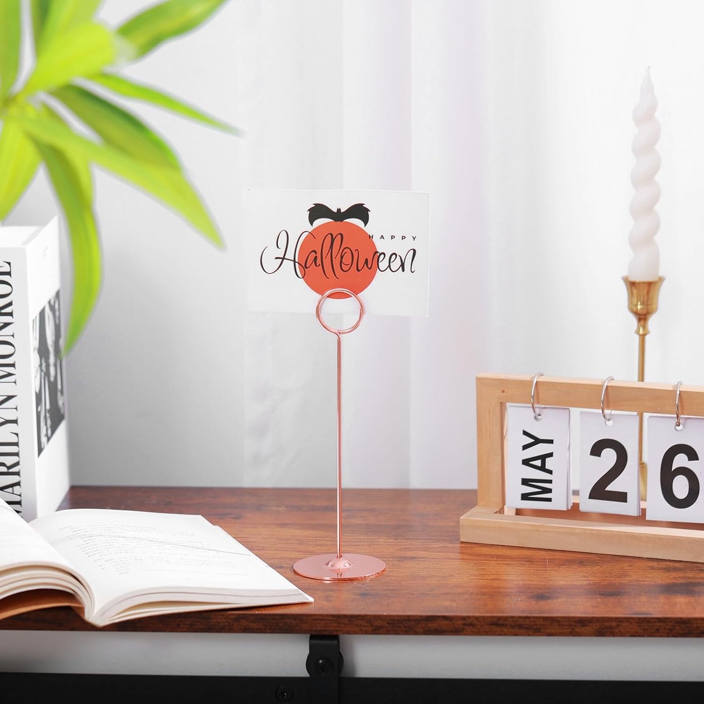 Urban Deco 16 Pieces Table Card Holder 8 inches Table Number Holders Place Steel Card Holders for Photos, Food Signs, Memo Notes, Weddings, Restaurants, Birthdays (Rosegold)