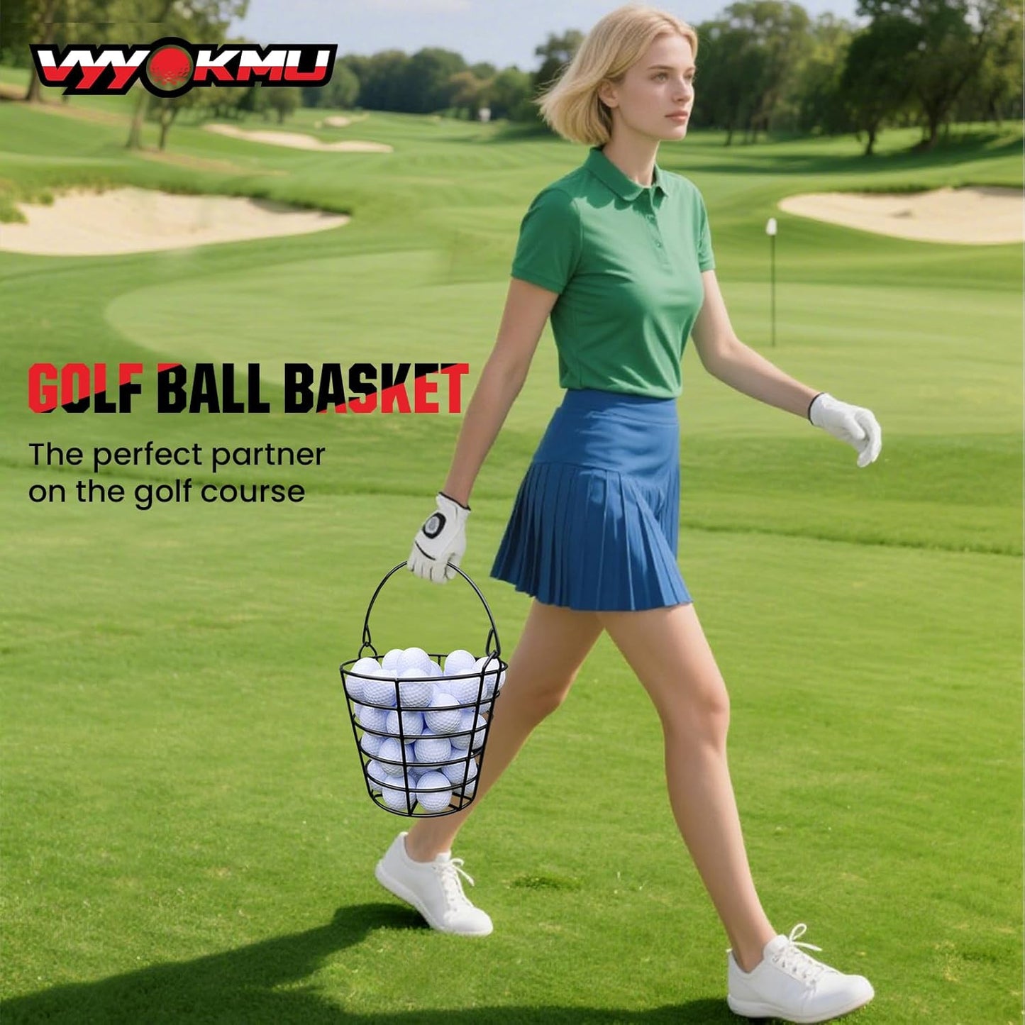 Mental Golf Ball Basket with Handle, 2 Pack Golf Ball Buckets, Stainless Bucket of Golf Balls, Holds 50 Balls of Golf Ball Holder, Portable Metal Baskets for Storage for Golf Cart Accessories