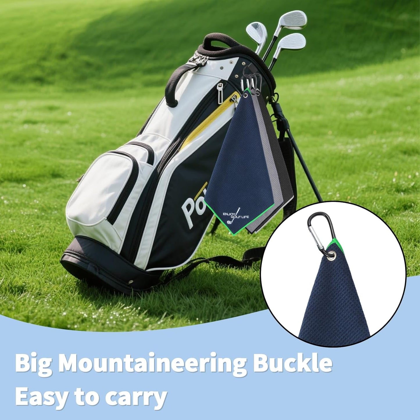 3 Pack Golf Towel(16" X 16"), Top-Tier Microfiber Super Absorbent Golf Towels for Golf Bags, Premium Waffle-Pattern Embroidered with Carabiner Clip, Golf Accessories (3 Classic Colours)