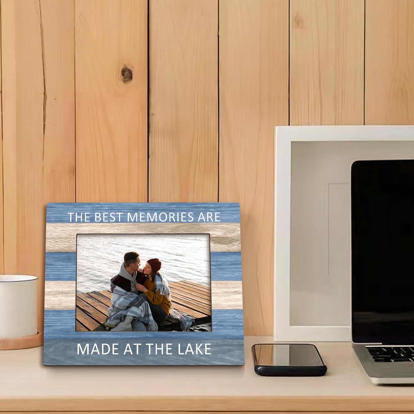 Lake House Gifts Picture Frame 5x7, LakeHouse Decor Photo Frame, Birthday Gifts for LakeLover, The Best Memories are Made at the Lake Wooden Picture Photo Frames for Desk Home Room Decor