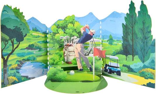 Joyvine 3D pop-up T-shaped unfolded greeting card, hollowed out paper carving occasion Golf Course design, suitable for Business greeting card to anyone on special occasions - with envelope and blank labe
