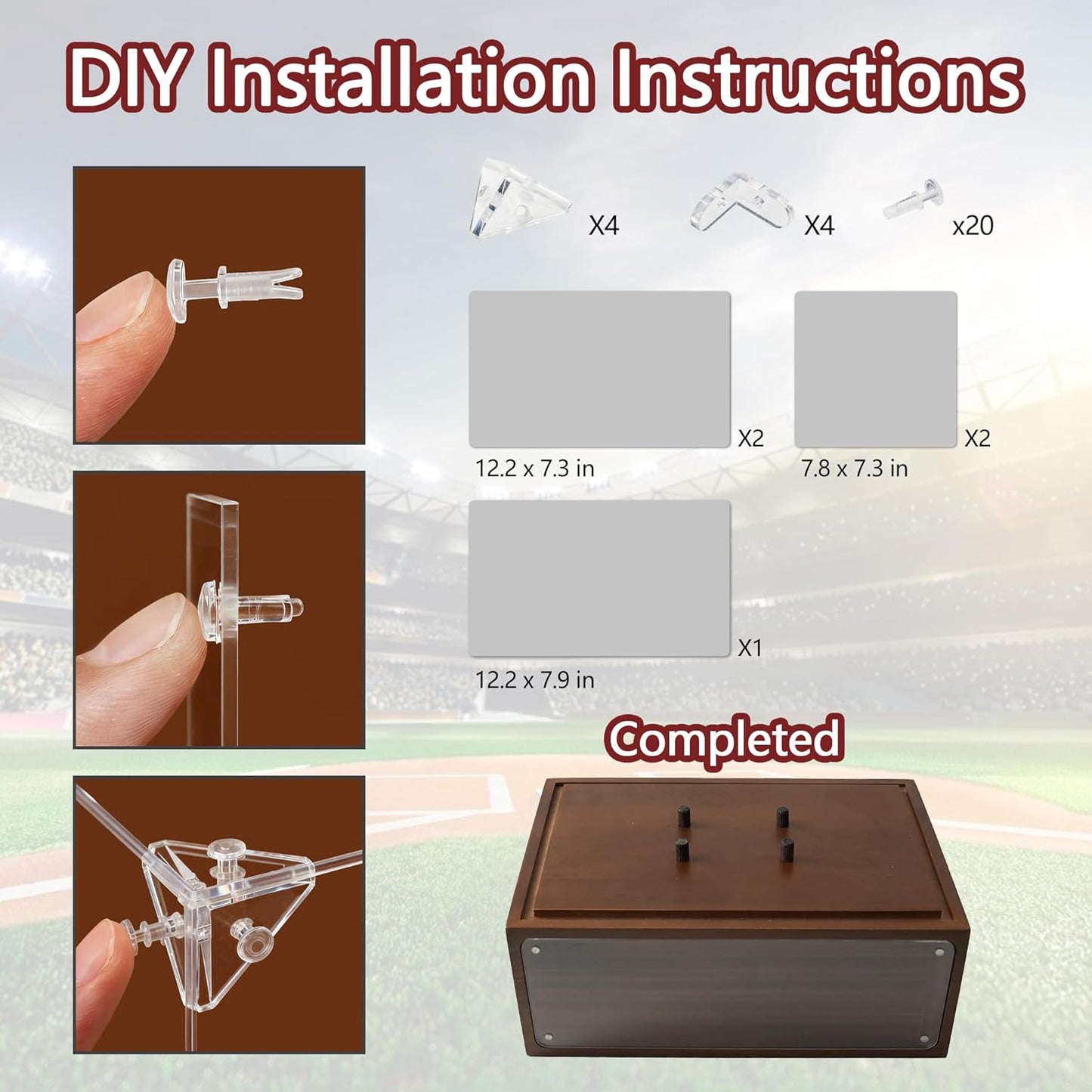 Football Display Case Stand with Solid Wood Base, Uv Protected Acrylic Rugby Case Display Clear Autographed Football Holder, Standard Memorabilia Keepsake Required Football Display Box