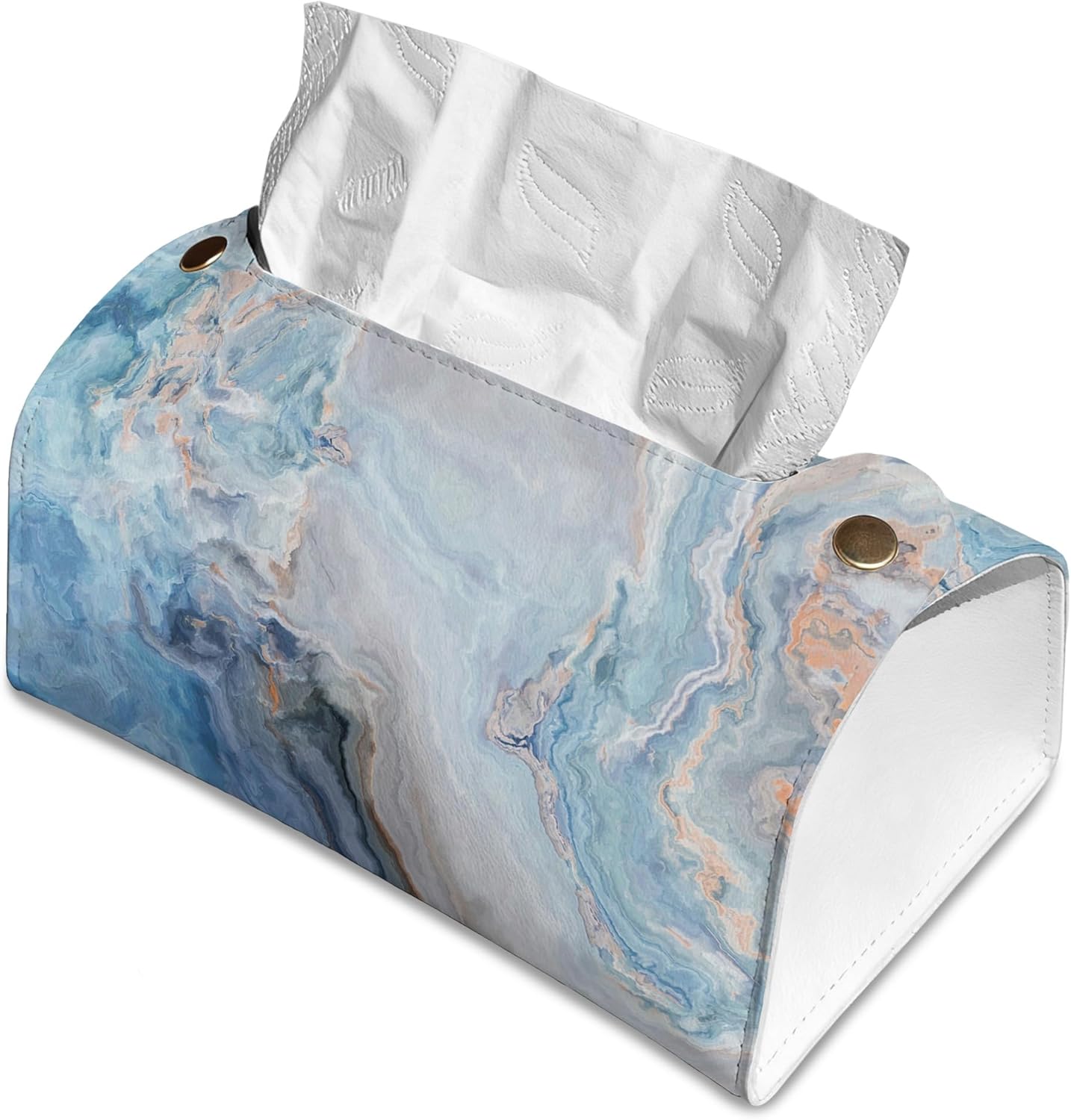 Blue and Grey Marble Tissue Box Cover Holder – Rectangular Tissue Organizer, Decorative Napkin Box Case for Home, Office & Car