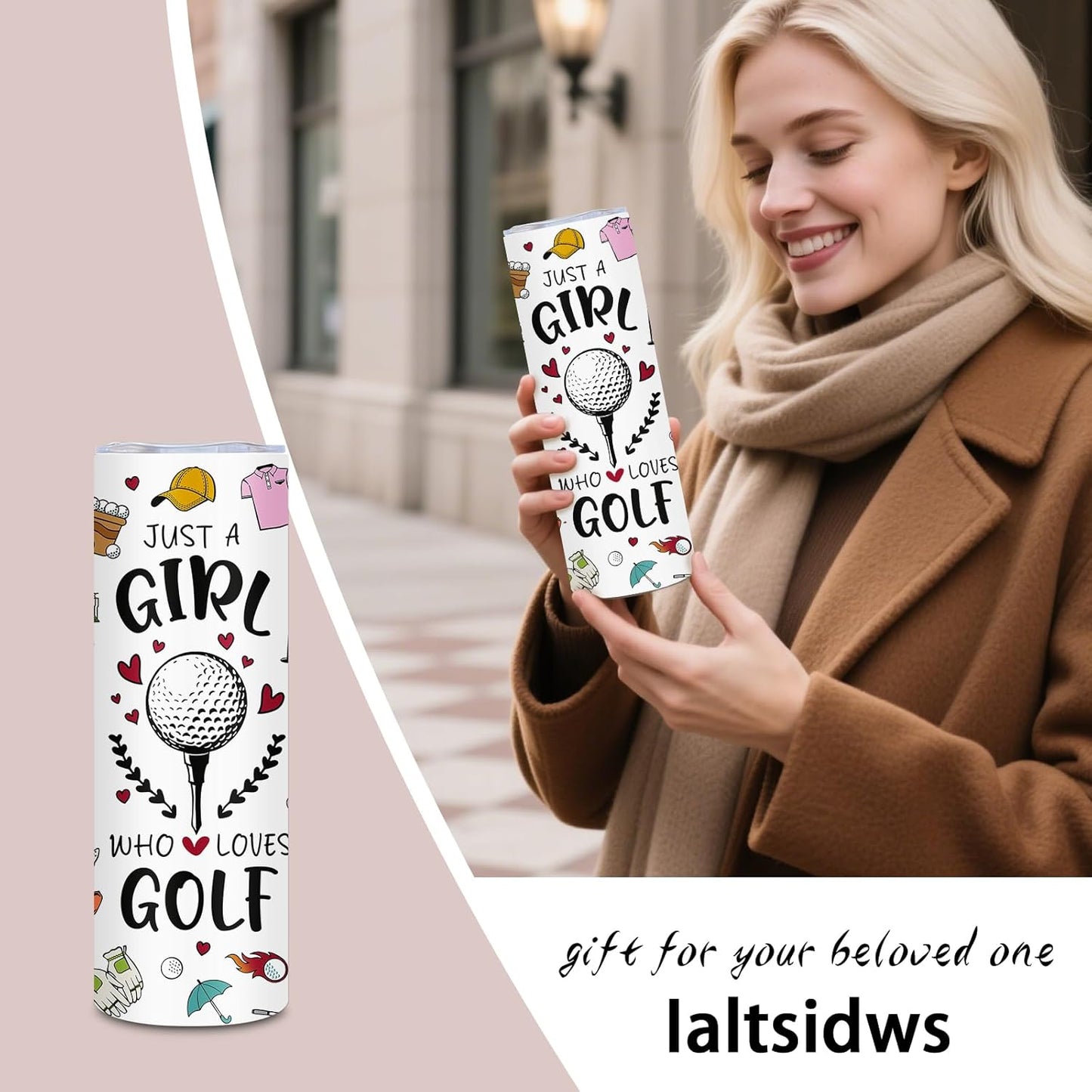 Golf Gift For Women, Golfer Themed 20 oz Tumblers - Just A Girl Who Loves Golf Design Cups, Tumbler With Lid and Straw, Stainless Steel Mugs Funny Gifts For Golfers