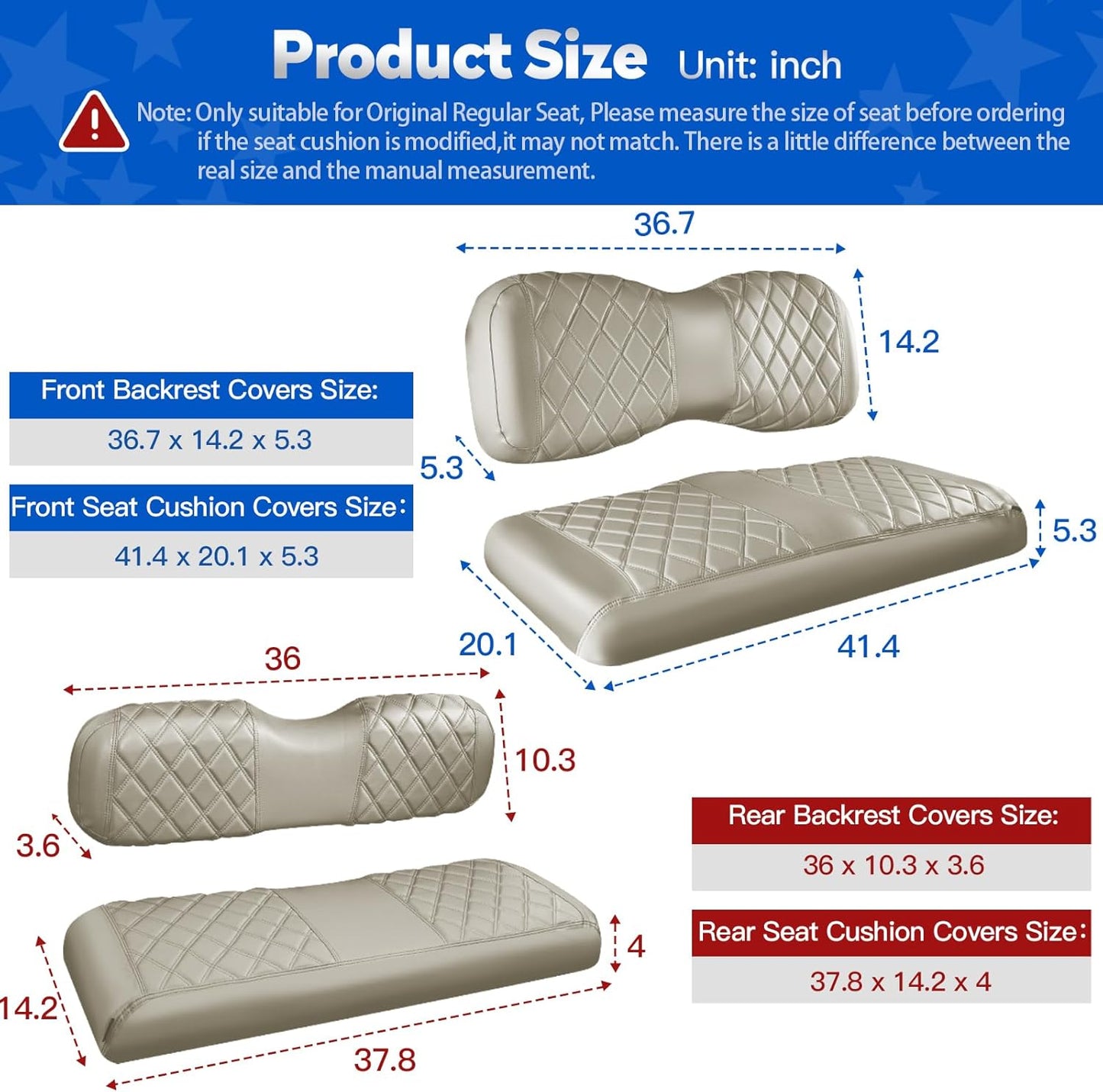 NOKINS 4PCS Golf Cart Seat Covers Kit, Front and Rear Seat Covers Fits YAMAHA/G29/Drive2 Standard Seat Cushion, Yamaha Vinyl Diamond Replacement Seat Covers, No Stapler(Oyster Gray)