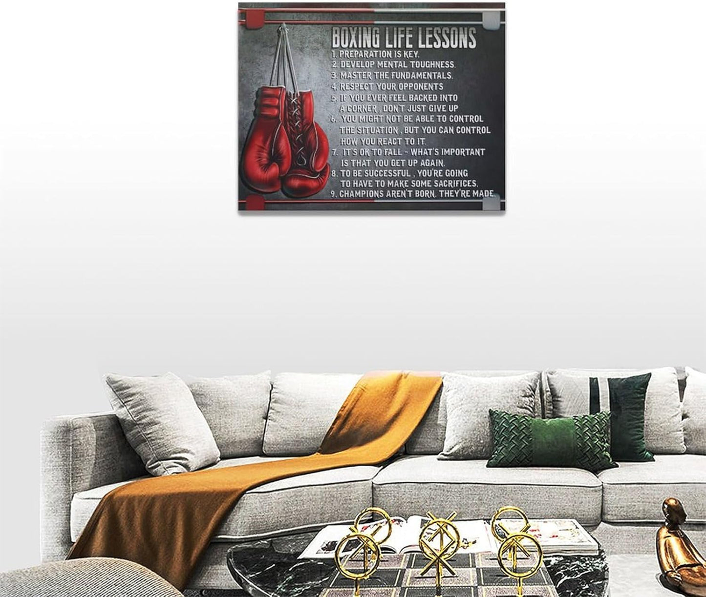 Boxing Wall Art Sports Boxing Lessons Pictures Wall Decor Motivational Quotes Boxing Gloves Canvas Painting Artwork Modern Home Decorations Framed for Bedroom Office Living Room 20"x24"