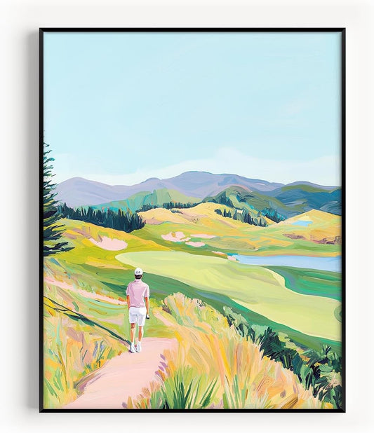Golf Course Floral Pastel Art Print Posters - Premium Giclee Fine Art Prints - Golf Course Home Decor Posters, Golfer Art Prints for Home and Office Decor - Vintage Aesthetic, Ready to Frame