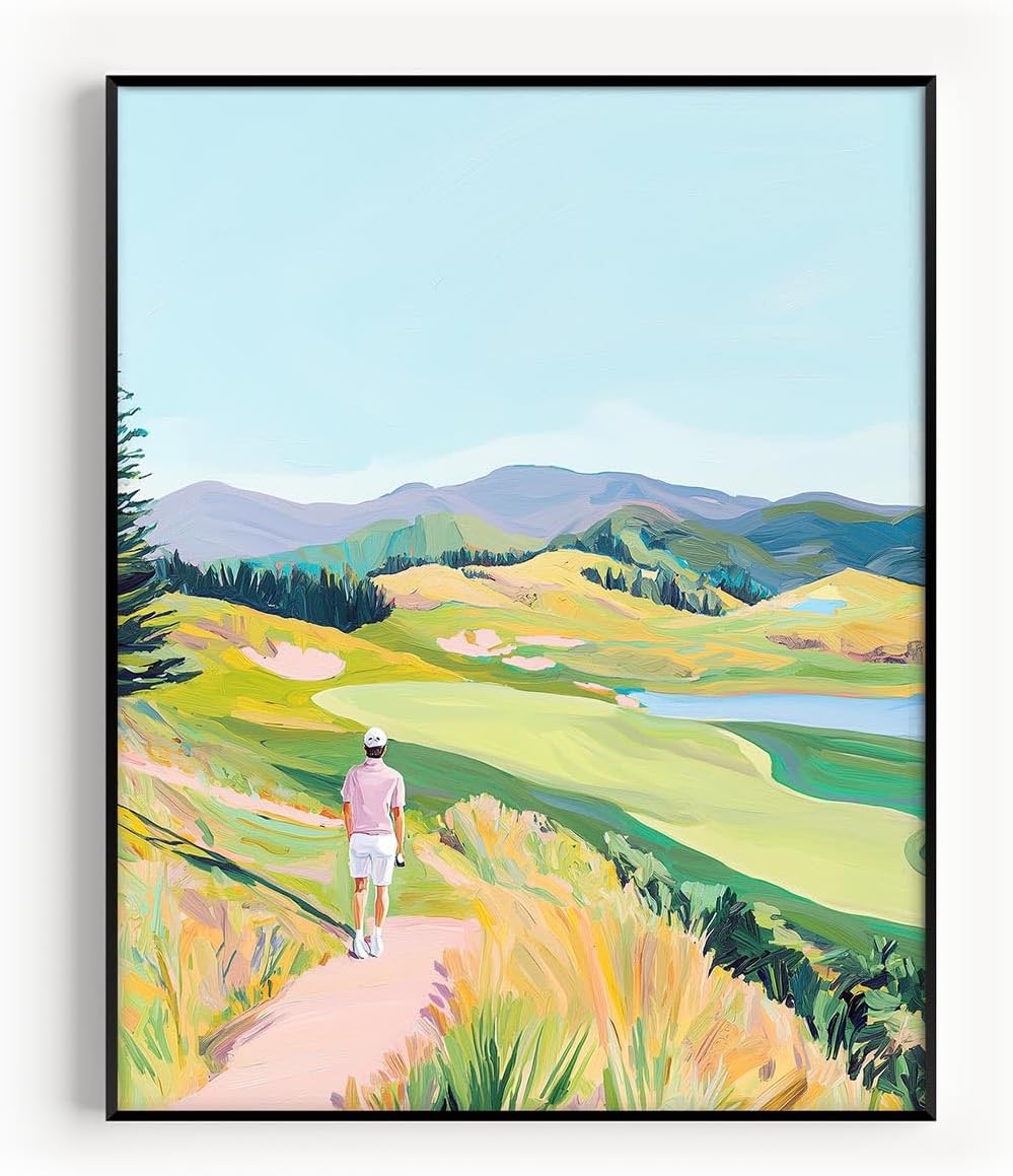 Golf Course Floral Pastel Art Print Posters - Premium Giclee Fine Art Prints - Golf Course Home Decor Posters, Golfer Art Prints for Home and Office Decor - Vintage Aesthetic, Ready to Frame