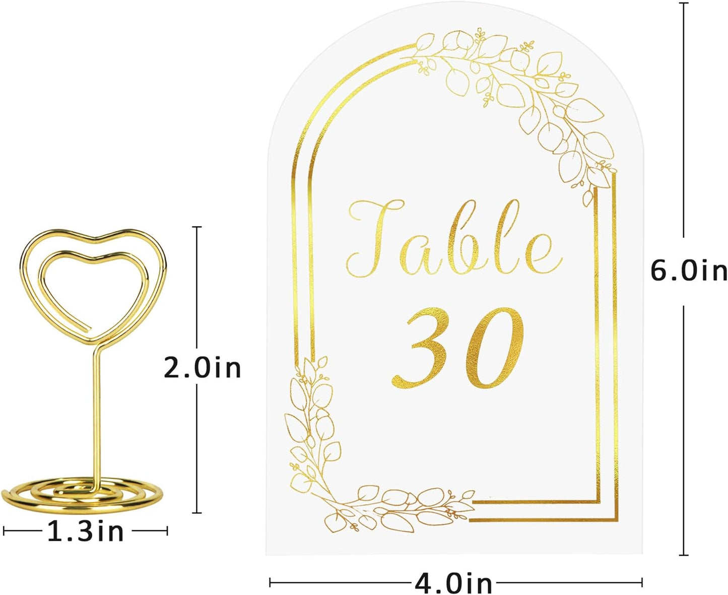 JOYIT Wedding Table Numbers 1-30 with 30 Heart Holders, White Gold Cards & Place Card Holders, 4" x 6" for Wedding & Birthday