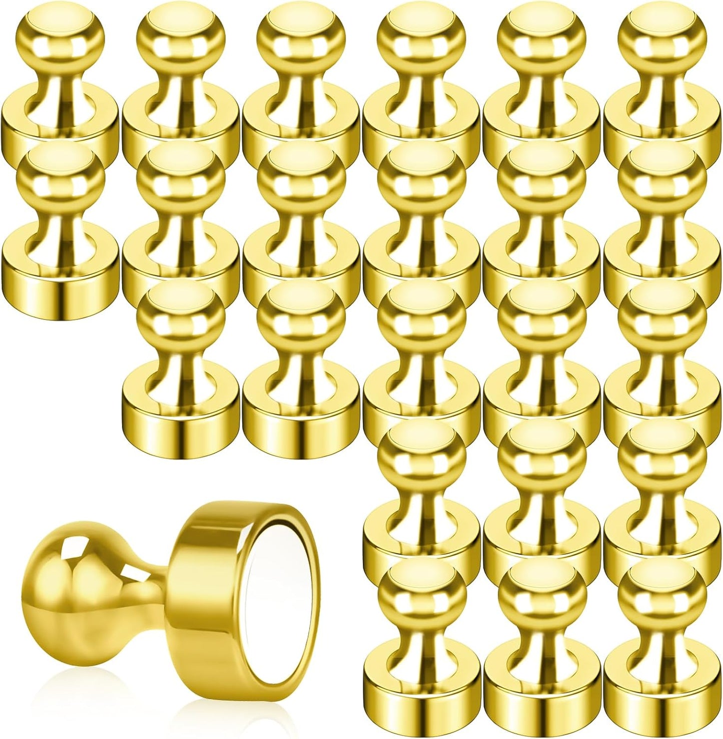 Small Strong Refrigerator Magnets Black Magnets for Fridge Mini Magnetic Push Pins Metal Brushed Nickel for Whiteboard Map, Fridge Magnets Adult, Office Magnet (Gold, 24Pack)