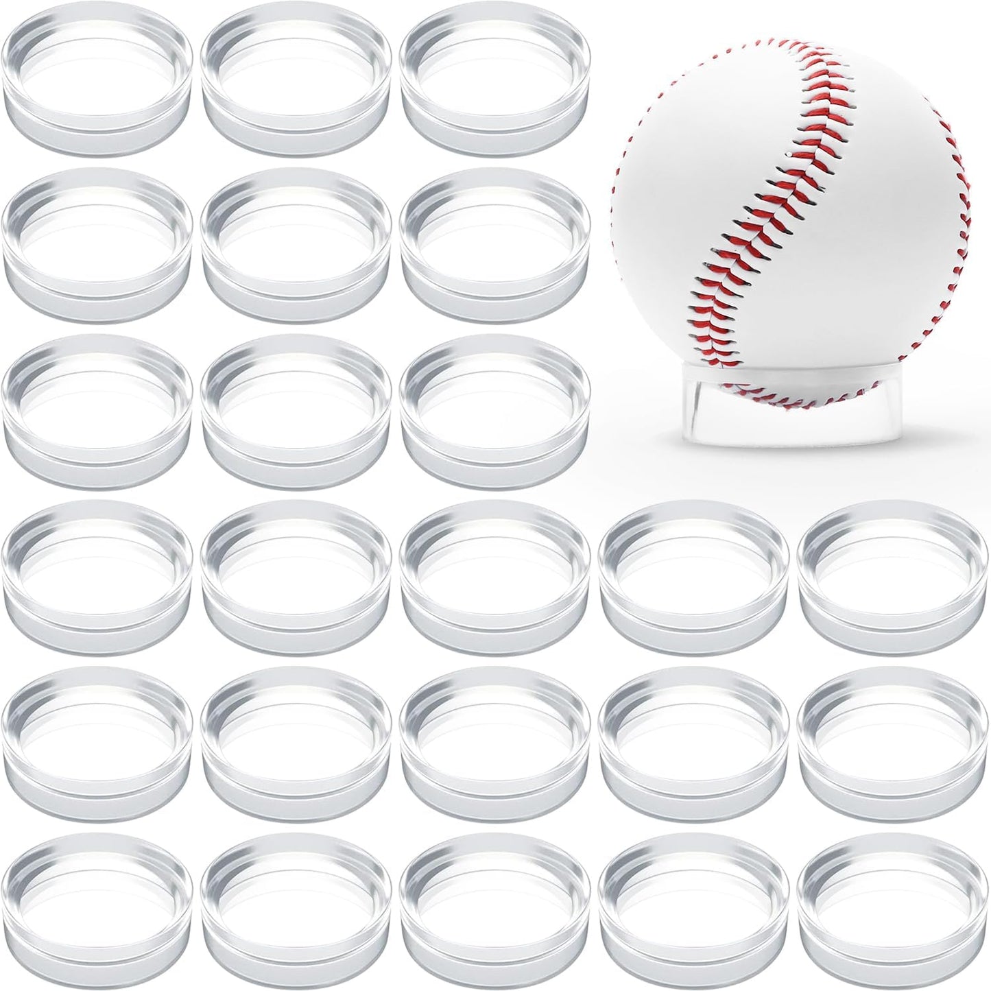 60 Pcs Baseball Holder Ring Stand 1.77 Inches Round Acrylic Stands, Small Display Stand Ring Clear Sphere Holder for Small Balls, Baseball, Golf Ball, Crystal Ball, Egg Stand, Marble, Softball