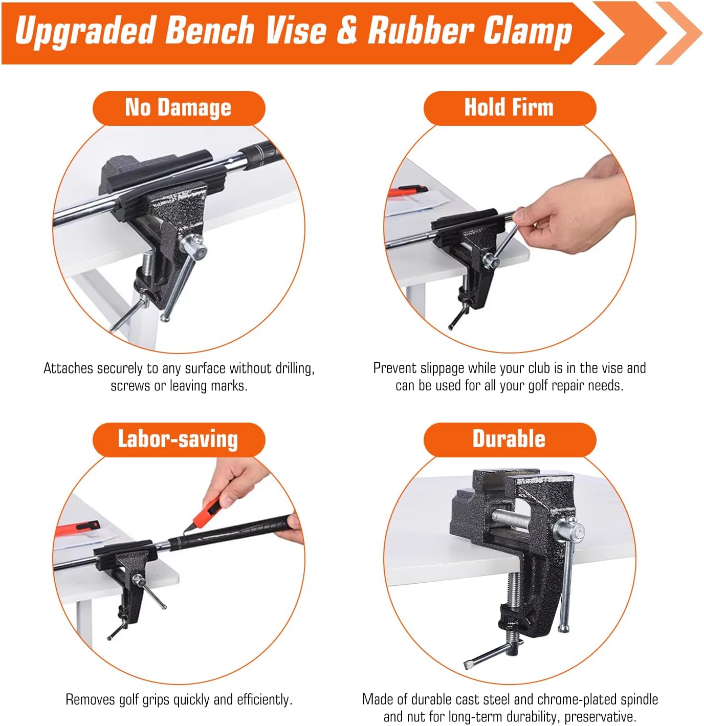 Golf Grip Regripping Kit for Home Use | Includes Retractable Hook Blade, 15 Grip Tape, Grip Tape Remover, Portable Table Vise & Rubber Clamp | Quick Repair Solution Set