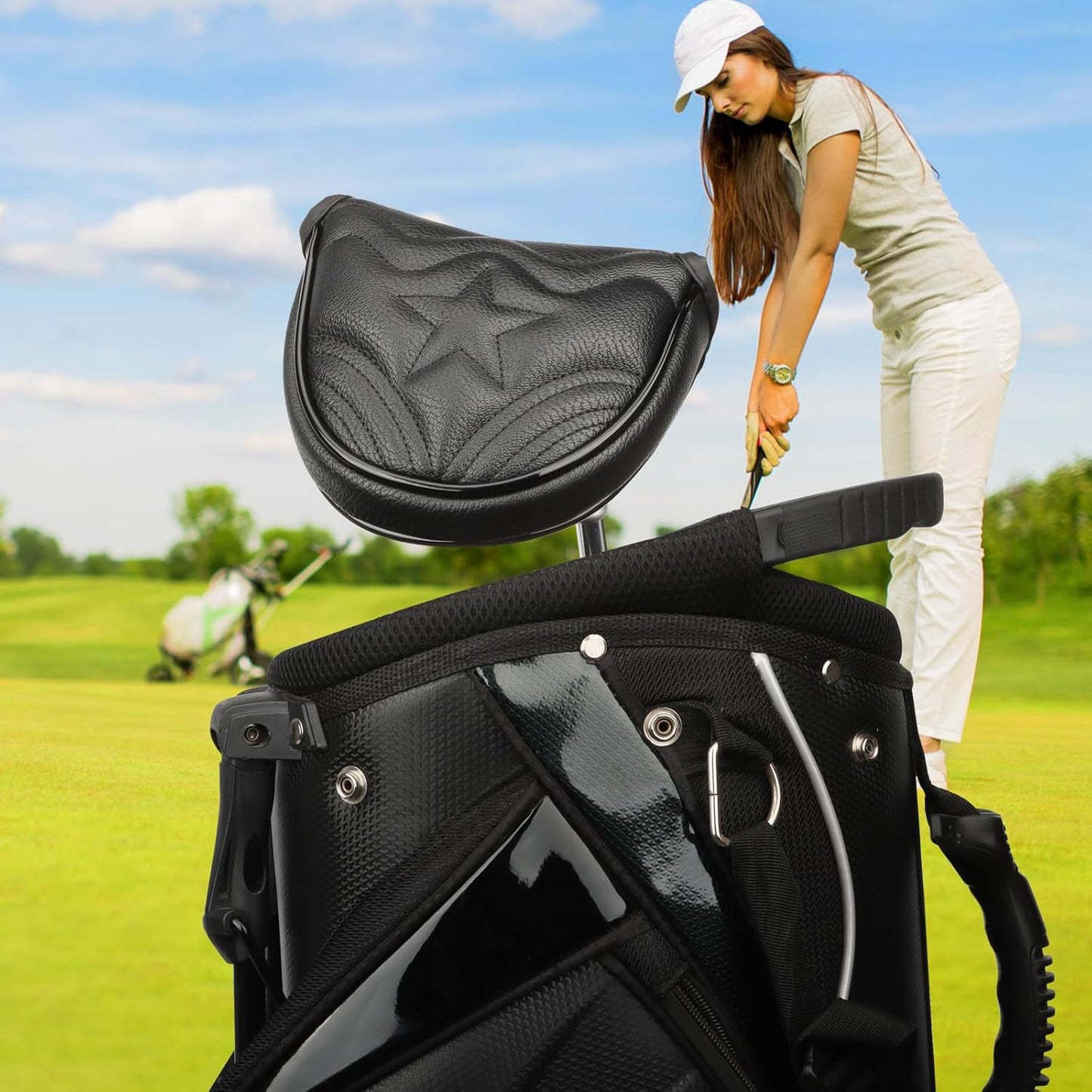 4pcs or 1pc Golf Club Head Covers for Woods, Driver, Fairway, Hybrid – Premium PU Leather with Interchangeable Tags & Magnetic Blade and Mallet Putter Covers