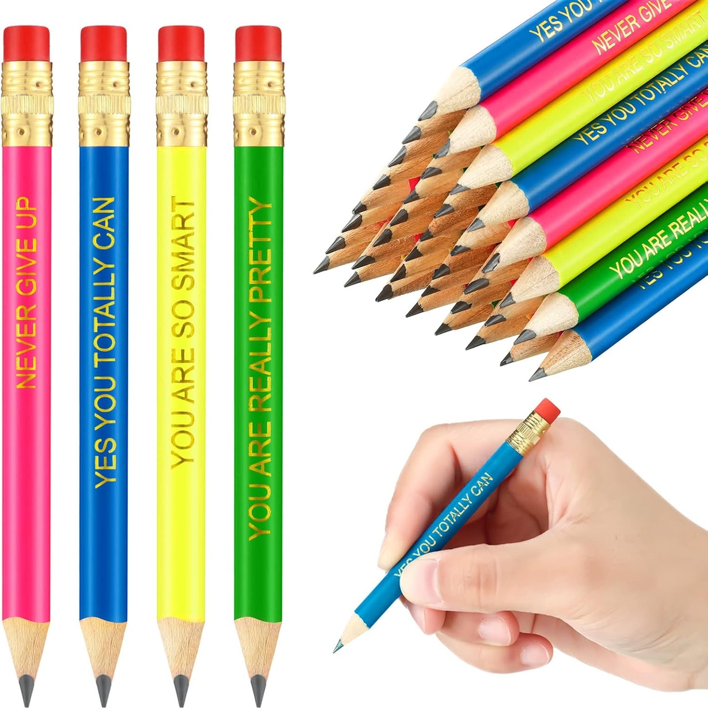 Tinlade 72 Pcs Inspirational Golf Pencils with Erasers for Kids Bulk Presharpened Neon Mini Quotes Half Pencils Back to School Students Gifts from Teacher for School Office Graduation Supplies
