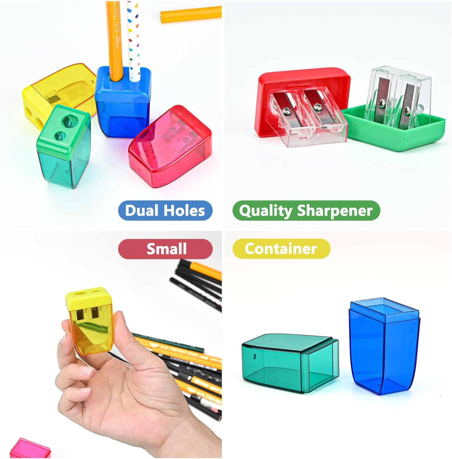 AUSTARK 24Pcs Pencil Sharpener Manual, Small Dual Hole Pencil Sharpeners Bulk for School Office Home, Back to School Supplies