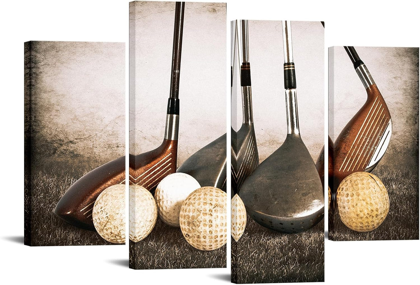 KREATIVE ARTS 4 Panel Vintage Sports Canvas Wall Art Rustic Golf Balls Picture Art Prints Still Life Poster Artwork Painting for Gym Man Cave Decor Ready to Hang 48x33 Inches