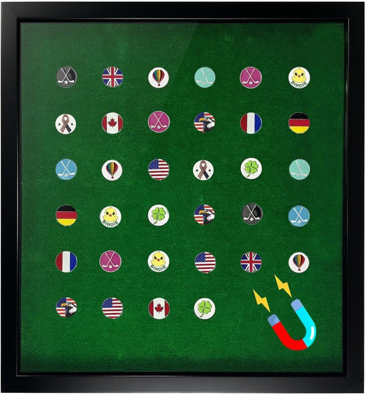 100 Golf Ball Marker Display Case Magnetic 15.5" W x 16.5" H Wall Mounted Ball Marker Display Frame Shadow Box Acrylic Cover Magnetic Back Panel Suitable for Collecting Golf Ball Marker