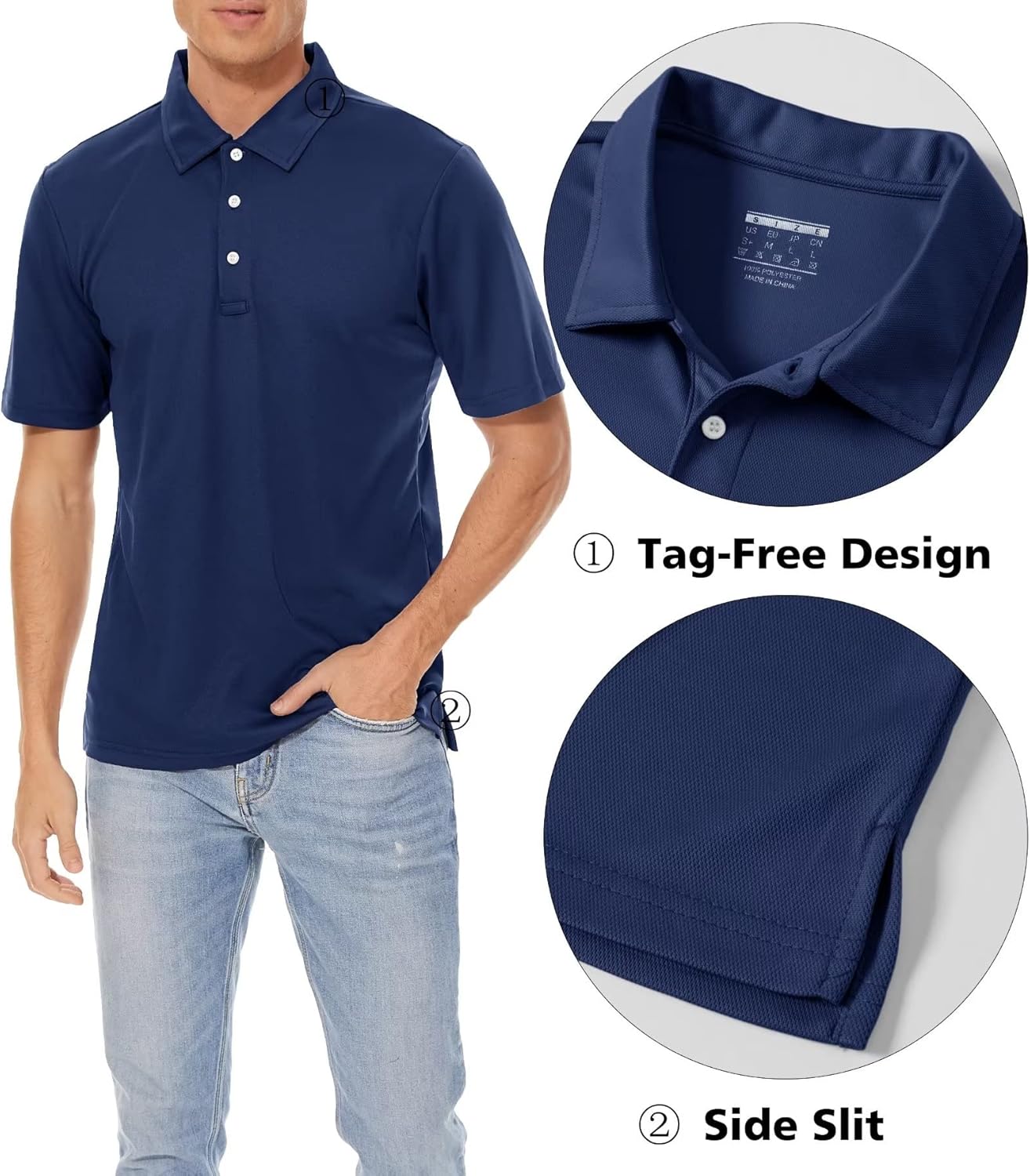 MAGCOMSEN Men's Polo Shirts 3 Buttons Casual Work T Shirts Quick Dry Short Sleeve Golf Shirt Pique Jersey Outdoor Performance