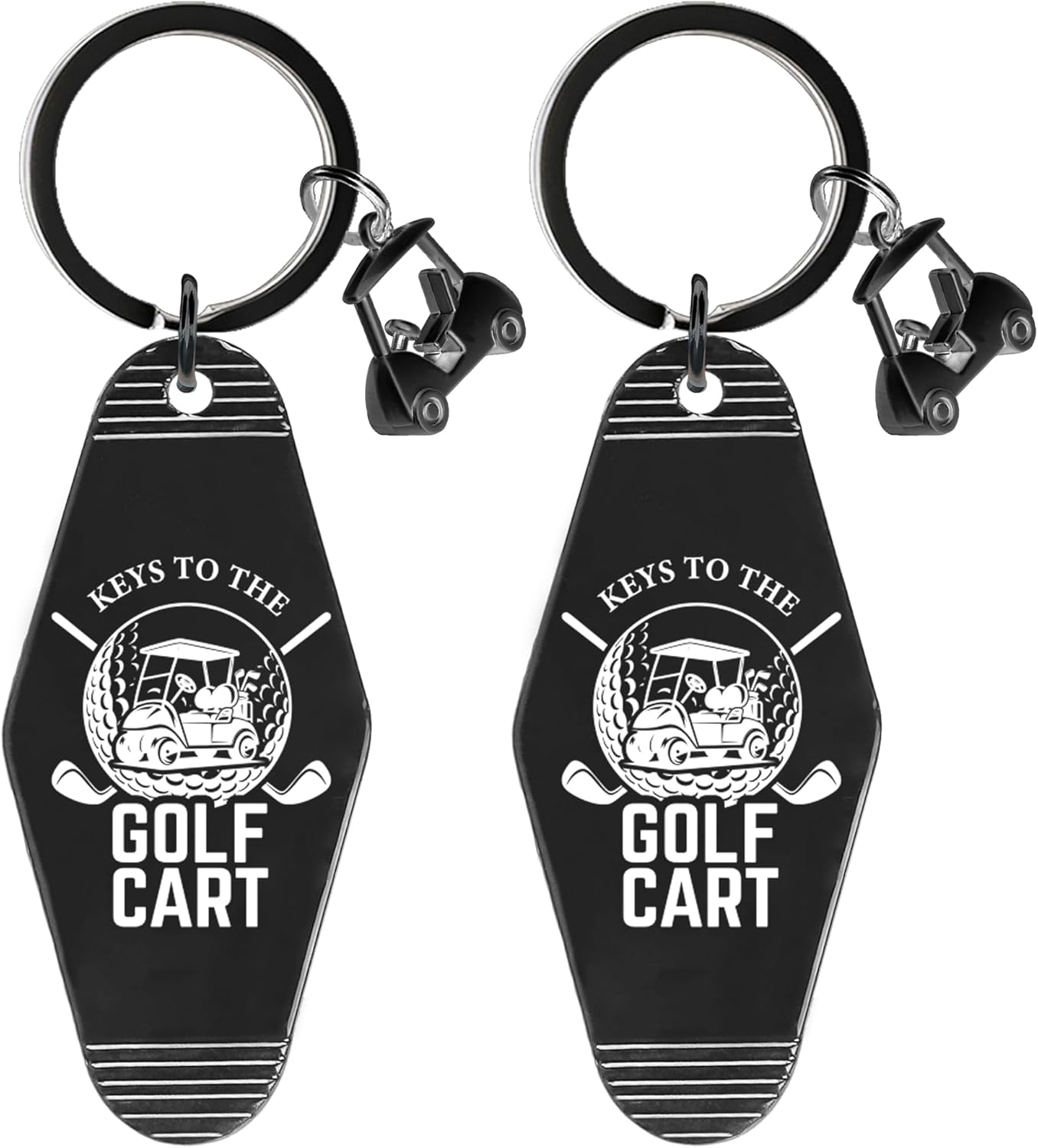 2pcs Golf Cart Keychain for Golfer, Retro Metal Car Accessories, Funny Golf Birthday Gifts Key Ring for Men Father Husband
