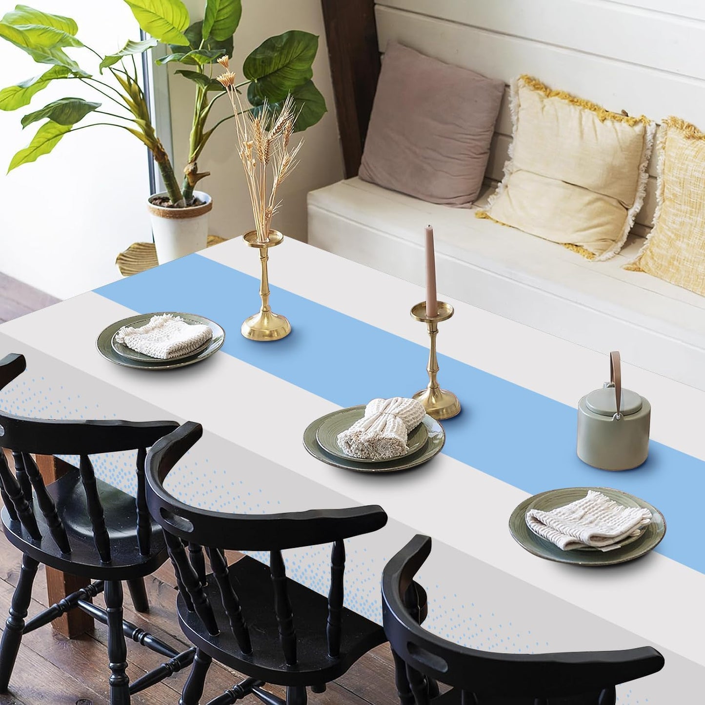 16 Pack 2in1 Disposable Plastic Tablecloths 54" x 108" White and Baby Blue Dot Party Table Cloth Rectangle Table Cover for Wedding Birthday Baby Shower Anniversary Christmas New Year Party Decorations