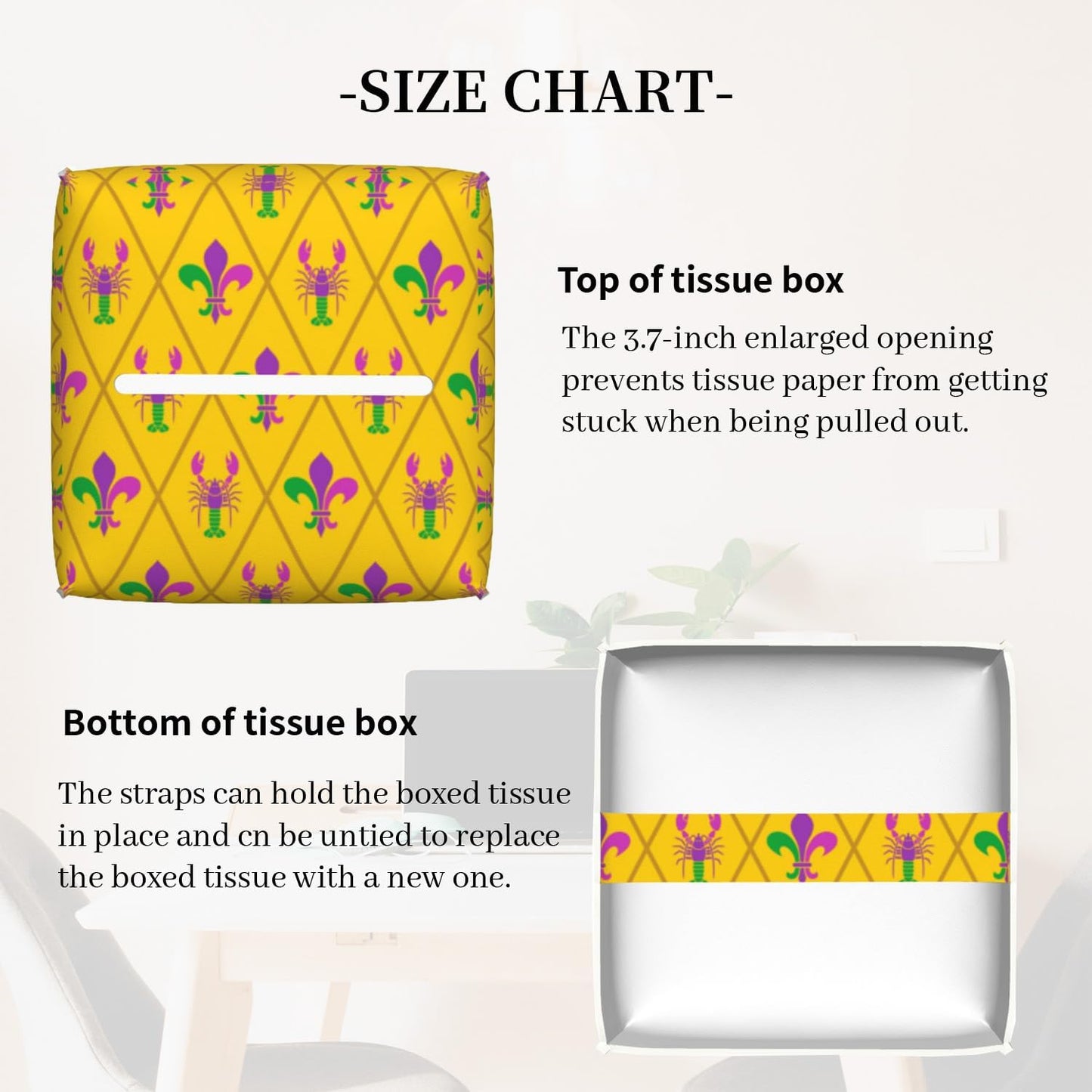Tissue Box Cover Holder, Mardi Gras Crayfish and Fleur De Lis PU Leather Square Tissue Box Cover Decorative Organizer for Bathroom Kitchen Bedroom Vanity Countertop Night Stands