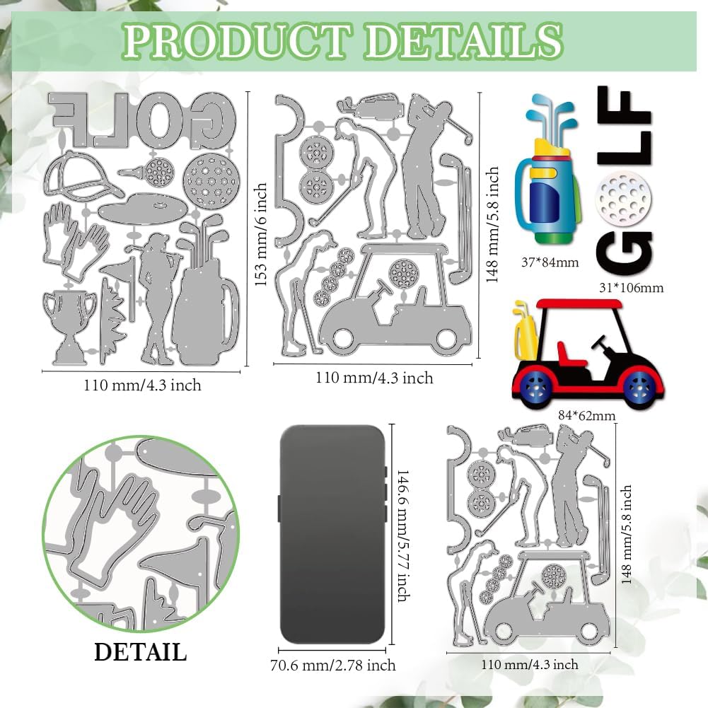 MAYJOYDIY Golf Theme Metal Die Cuts Golf Carts Clubs Cutting Dies Stencil Sport Caps Gloves Embossing Scrapbooking Cuts Template for DIY Scrapbooking Craft Card Making Album Gift Decor