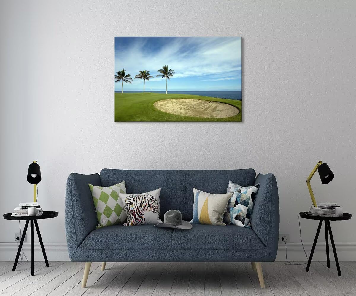 Green Hawaiian Golf Course Wall Art for Living Room Bedroom Bathroom Home Decorations Golf Art Canvas Prints Hawaii Golf Course Picture Poster Framed Artwork Ready to Hang(18''H x 24''W)