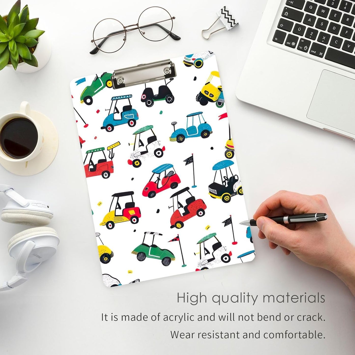 Golf CarThick Clear Acrylic Clipboard with Shiny Gold/Silver Finish Clip21344438