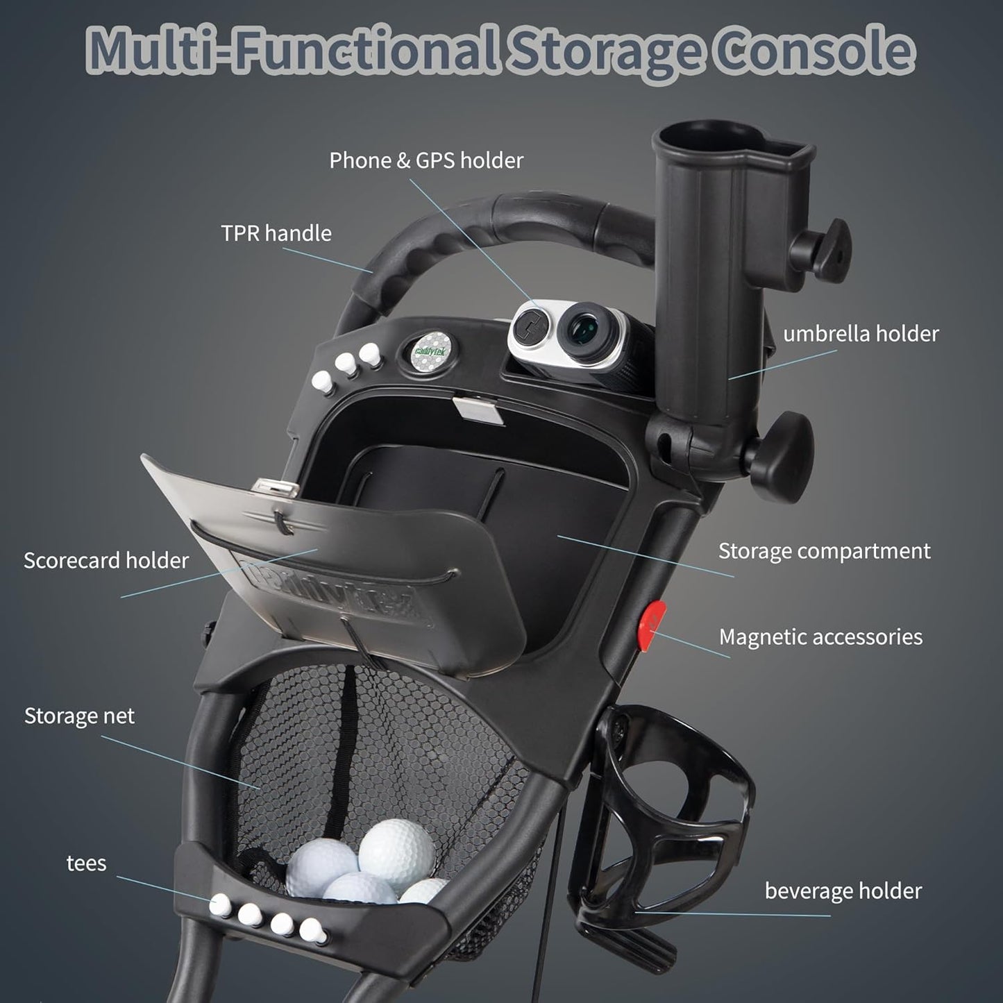 CaddyTek 4 Wheel Golf Push Cart - Caddycruiser One Version 8 1-Click Folding Trolley - Lightweight, Compact Pull Caddy Cart, Easy to Open