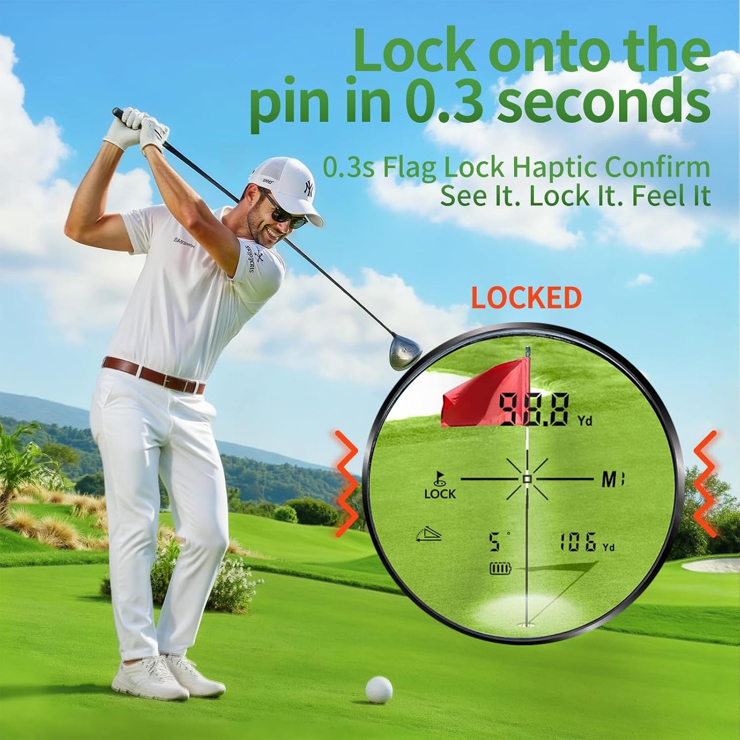 JUANGU Golf Rangefinder with Slope Switch & Magnetic Mount | Highly Accurate ±1 Yard Laser Range Finder for Golf & Hunting | 1200 Yards | 7X Magnification | IP54 Waterproof