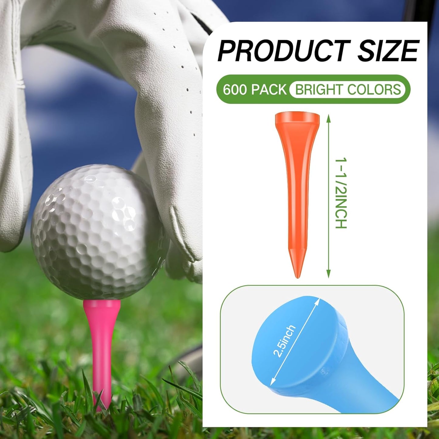 Mudder 600 Pack Golf Tees Bulk Wooden Golf Tees Wood for Men Balls Accessories