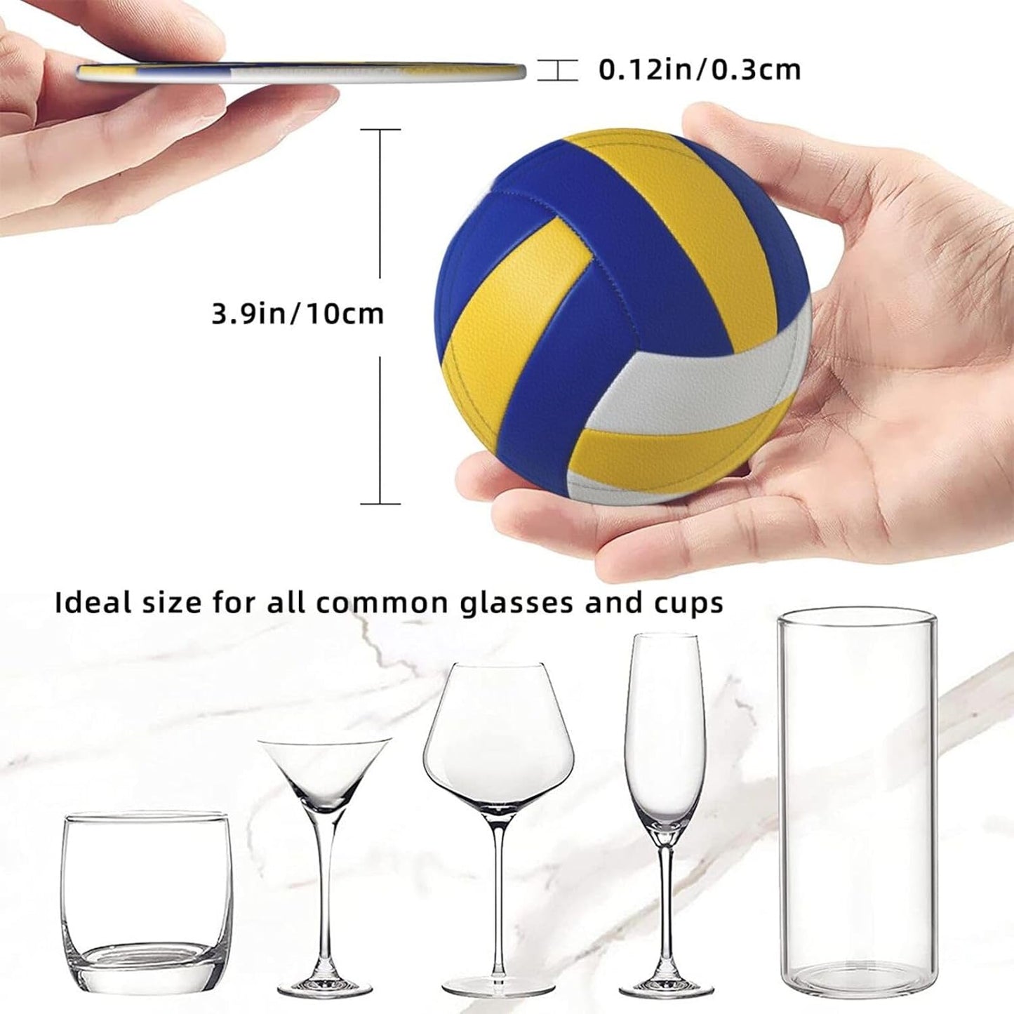 6 Pcs Volleyball Drink Coasters with Holder Coasters for Drinks Coffee Table Home Decor Housewarming Gift