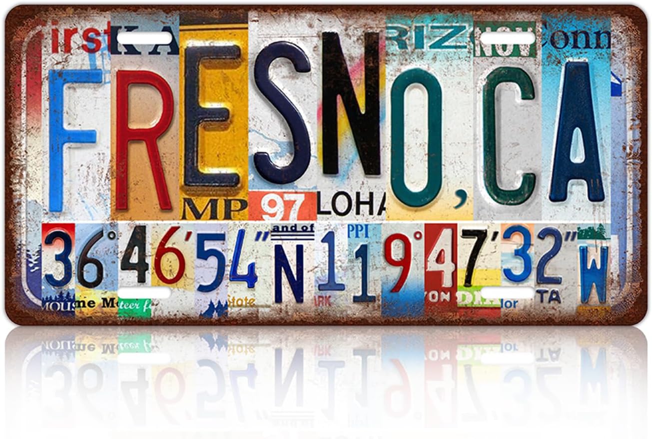 Vintage City Wall Decor Fresno,Ca License Plate Metal Sign Tin Signs Poster