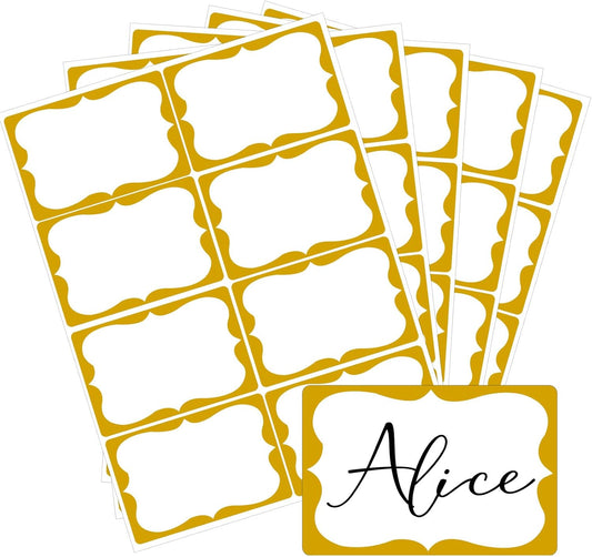 Gold Name Tags,2"x 3" Name Tag Stickers with Gold Border 200 Pcs Adhesive Name Tags Sticker Name Badges Labels for School, Office, Home, Party, Conferences, New Year