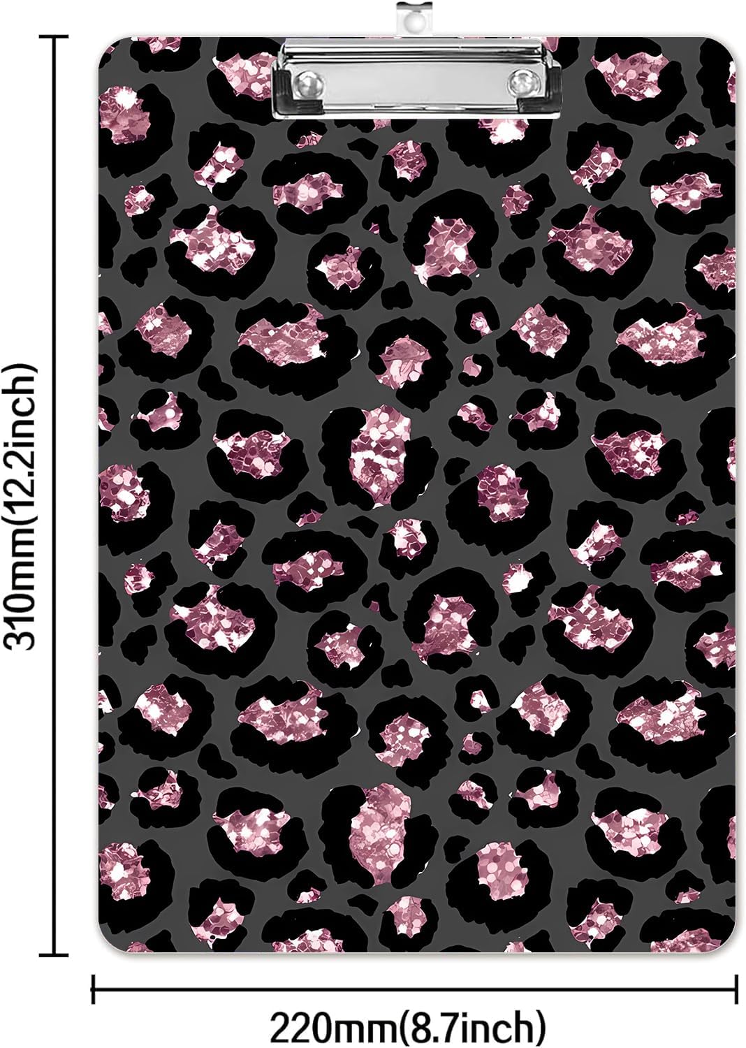 Fashion A4 Clipboard, Standard Letter Size 9" x 12.5", Decorative Wooden Clipboard with Low Profile Metal Clip for Office, School, Teachers, and Students, Pink Leopard