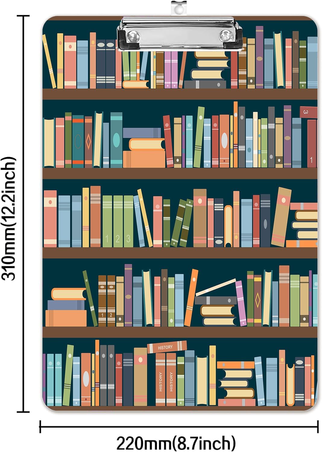 Fashion A4 Clipboard, Standard Letter Size 9" x 12.5", Decorative Wooden Clipboard with Low Profile Metal Clip for Office, School, Teachers, and Students, Book Library