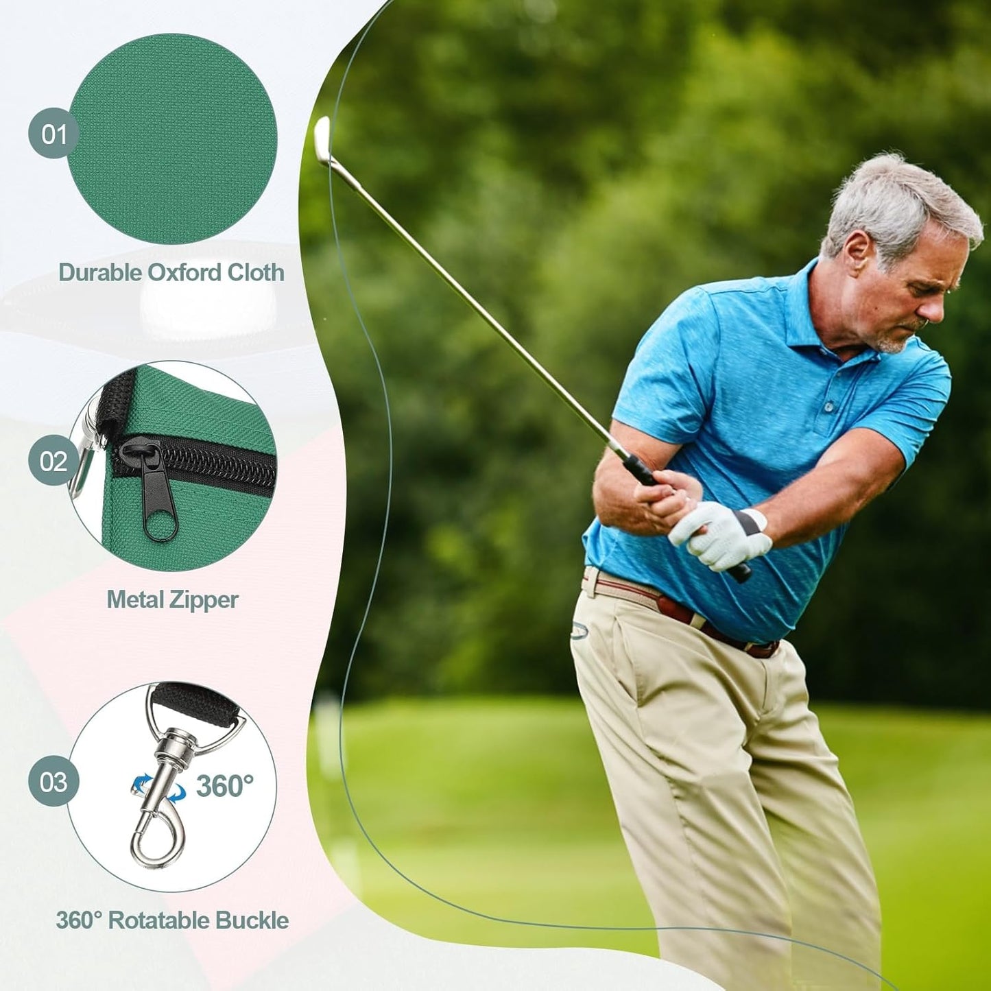 uxcell Golf Tee Pouch, Professional Zipper Golf Tee Bag Accessories Pocket Gear Clip Bag with Metal Lobster Claw Clip Organizer Storage Bags for Men and Women