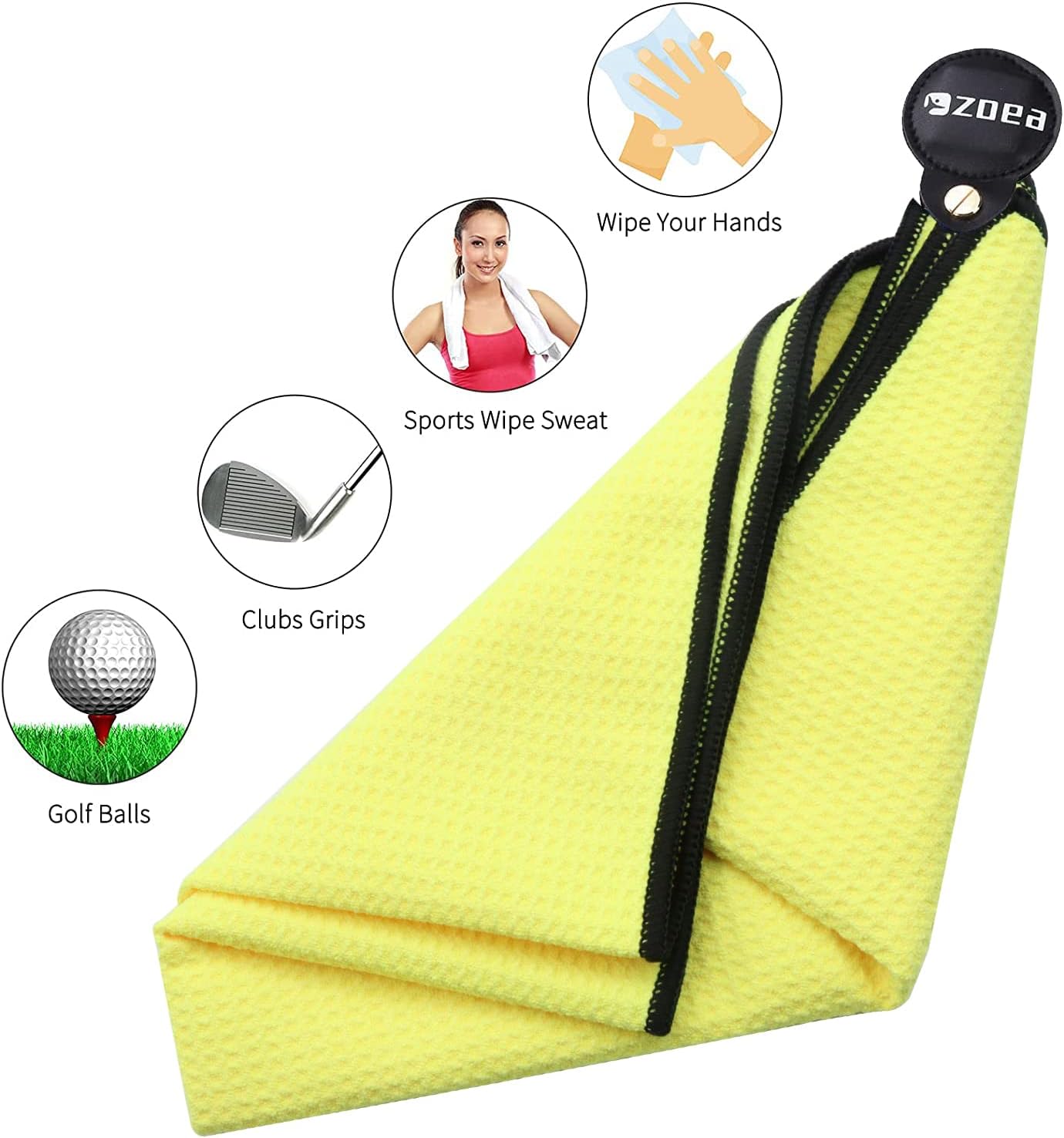 ZOEA Magnetic Towel, Magnetic Clip for Golf Towel, Microfiber Fabric Waffle Pattern Towels Industrial Strength Magnet for Strong Hold to Golf Carts or Clubs (1, Yellow)