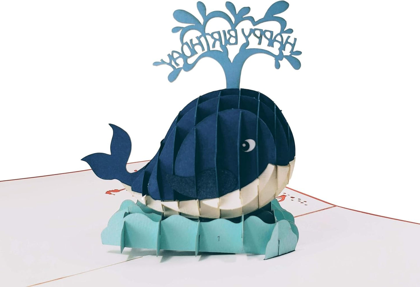 iGifts And Cards Blue Whale Happy Birthday 3D Pop Up Greeting Card - Blowhole, Huge, Fun, Mammals, Ocean, Half-Fold, Birthday, Special Days, Congratulations, For Friendship, Husband, Wife, Mom, Dad
