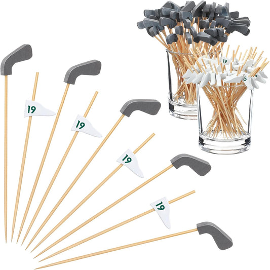 200 Pcs Golf Cocktail Picks 4.7" Golf Toothpicks for Appetizers Golf Club Drink Stirrers Golf Party Decor Birthday Cupcake Topper Sandwich Fruit Golf Skewer Bamboo Stick Holiday Supply(Number 19 Flag)