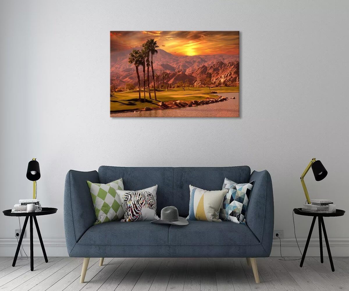 USA California Golf Course Wall Art for Living Room Bedroom Bathroom Home Decorations Golf Course at Sunset Springs Landscap Painting Canvas Prints Modern Artwork Framed Ready to Hang(12''H x 16''W)