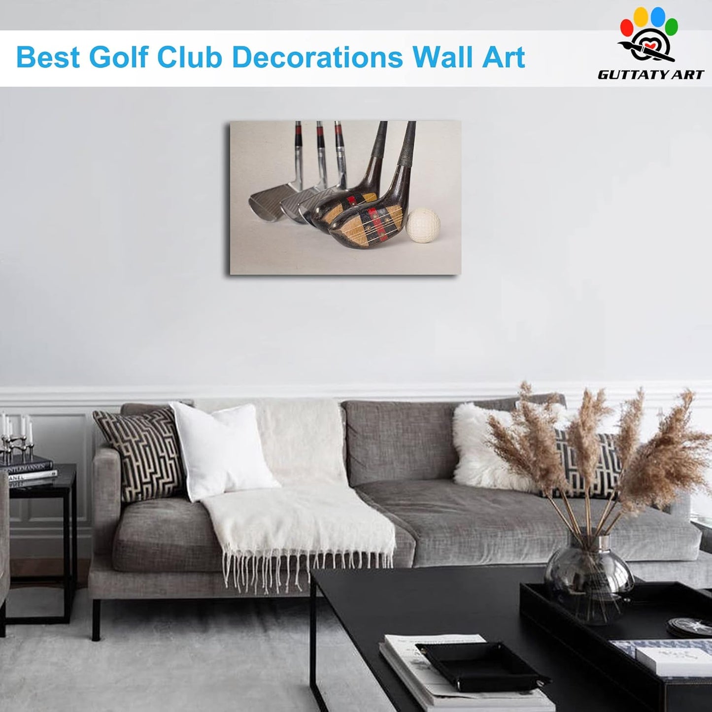 Golf Canvas Wall Art, Modern Golf Clubs Picture for Living Room Wall Decor, Men's Sports Golf Balls Poster Prints for Home Decor, Framed Artwork for Office Bathroom Decor Ready to Hang 12x18 Inches