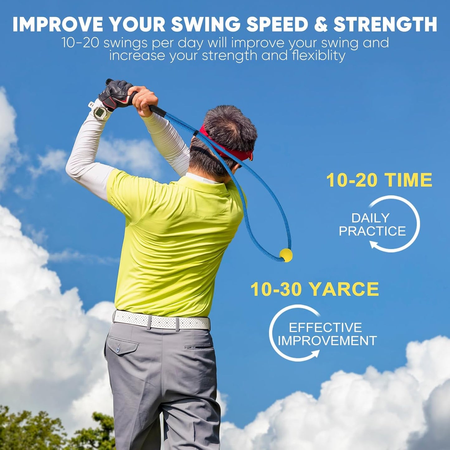 Golf Rope Swing Trainer Professional Golf Swing Rope Training Aid Improved Golfers Swing Speed, Rhythm, Flexibility and Strength Golf Training Aid for Men Women Gift