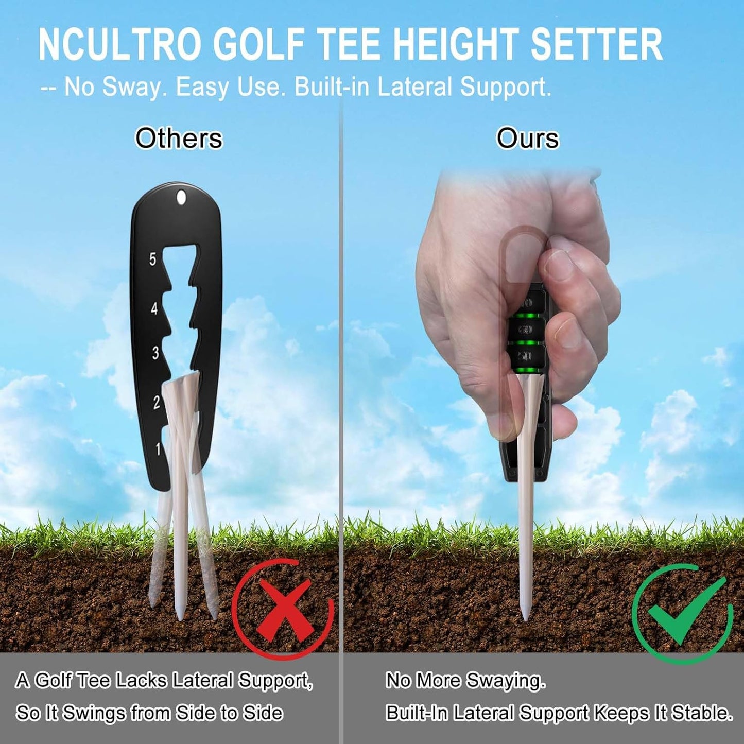 Golf Tee Height Setter Tool with 6 Adjustable Settings, for Consistent Swings and Accuracy, Fits Most Standard Tees, Portable On-Course Golf Swing Aid