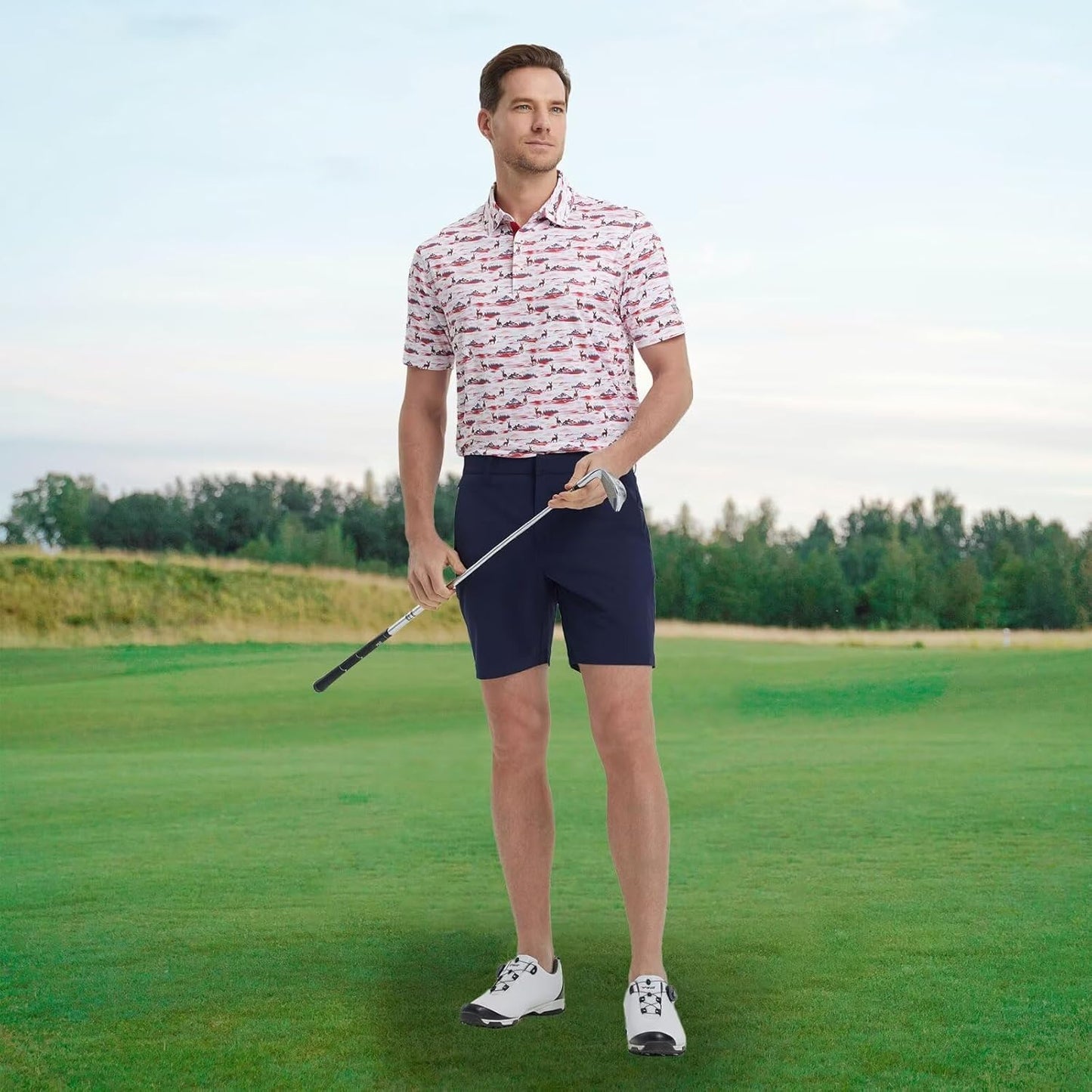 M MAELREG Mens Golf Shirt Short Sleeve Dry Fit Print Moisture Wicking Performance Patterns Collared Polo Shirt